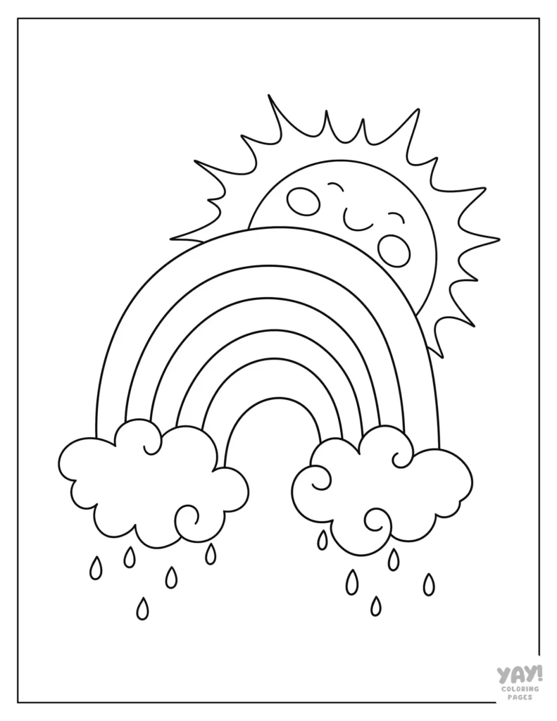 Rainbow and sunshine coloring page
