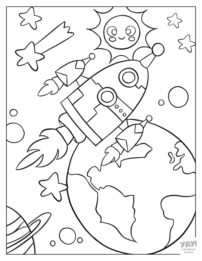 Rocket coloring page for kids