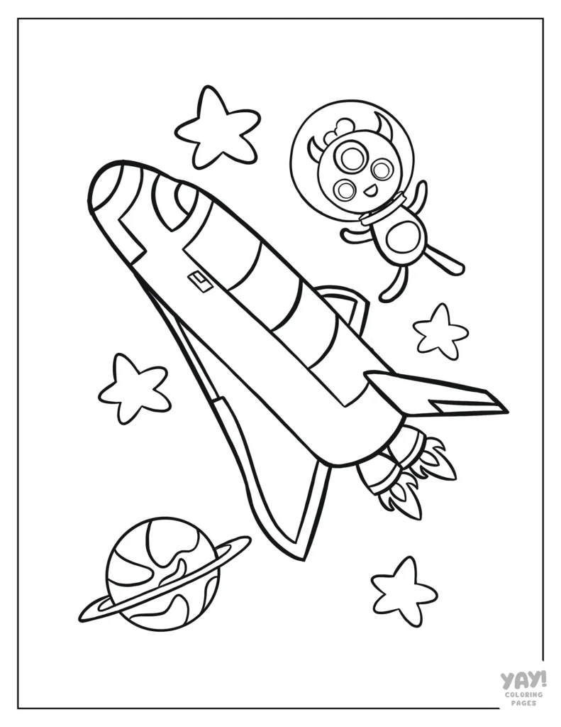 Space shuttle coloring sheet with alien