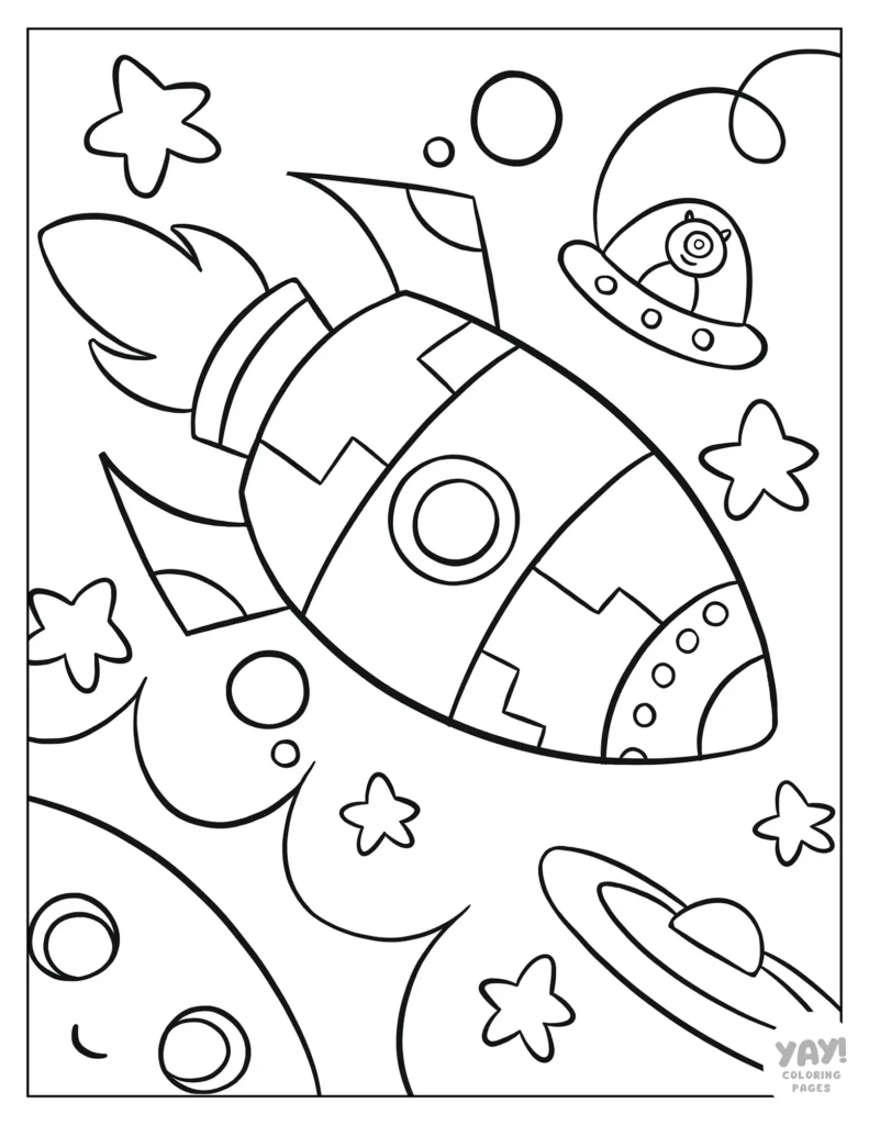 Retro rocket coloring page