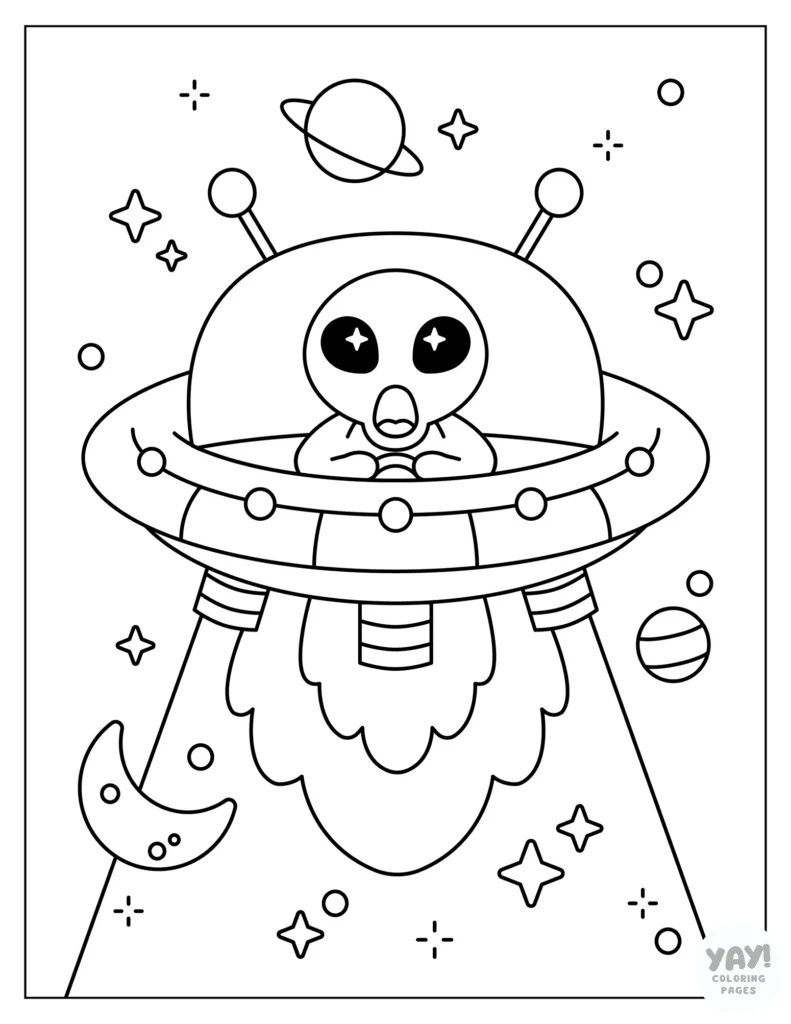Alien in UFO coloring page