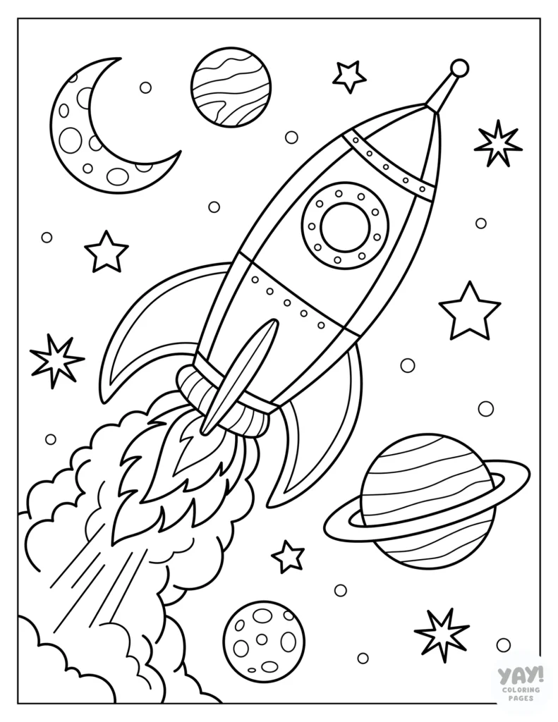 Retro rocket coloring page