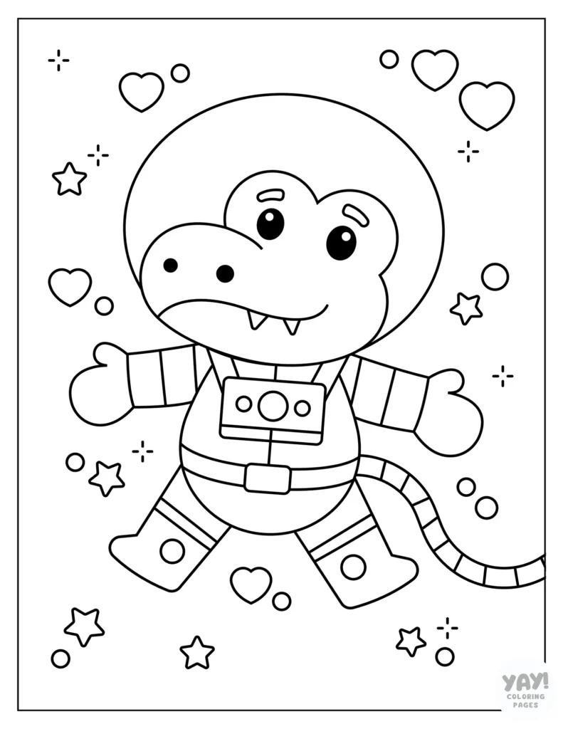 Aligator astronaut coloring page