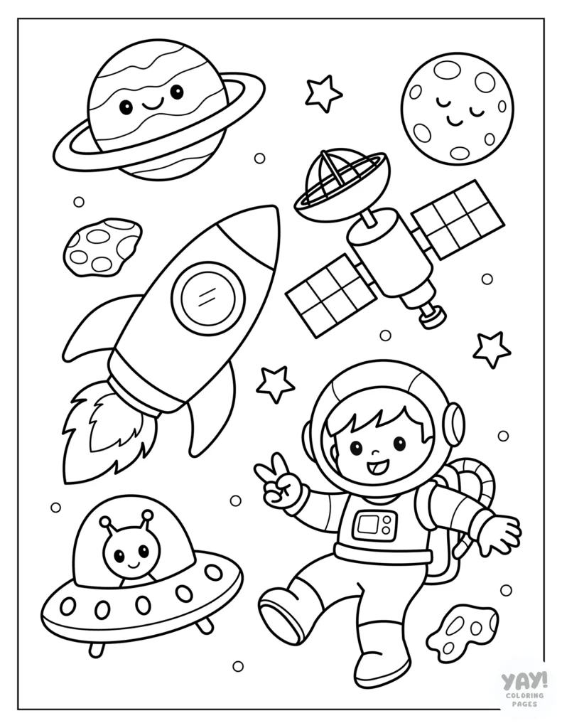 Space doodles coloring page