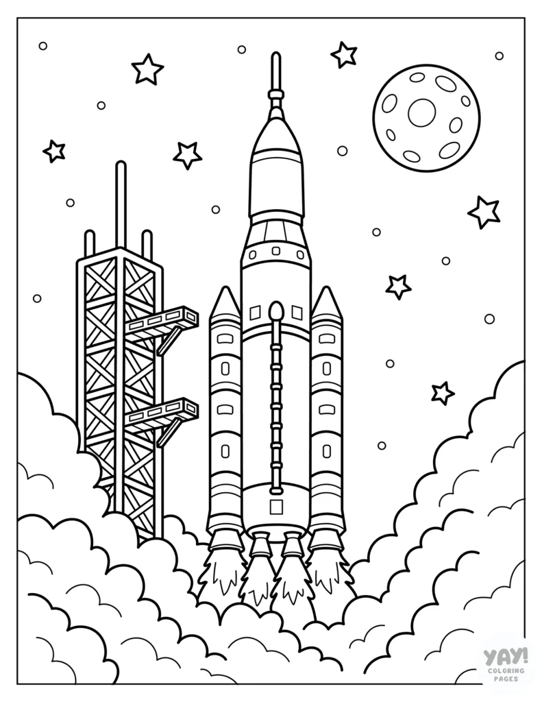 Rocket launch coloring page