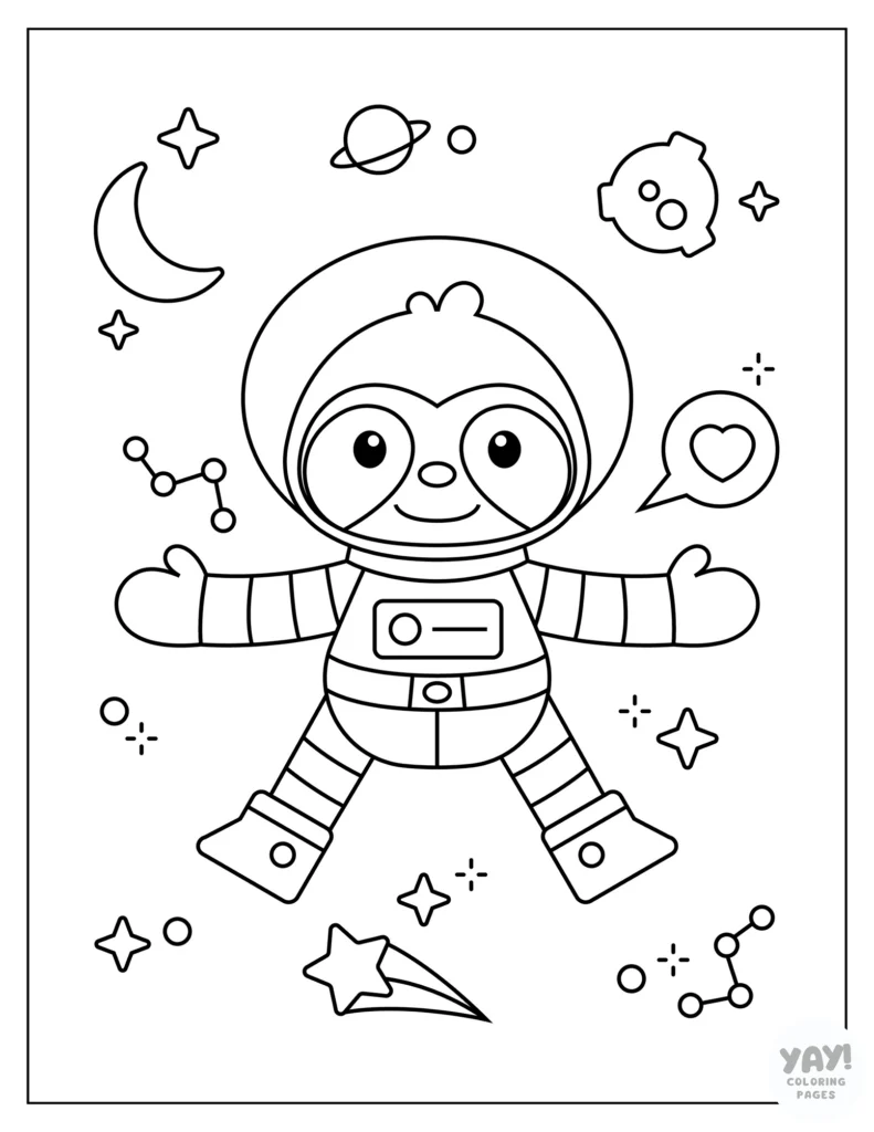 Sloth in space coloring page