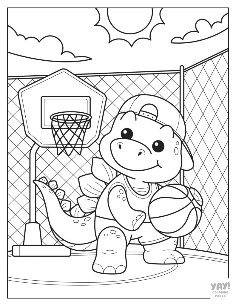 Cute stegosaurus basketball player