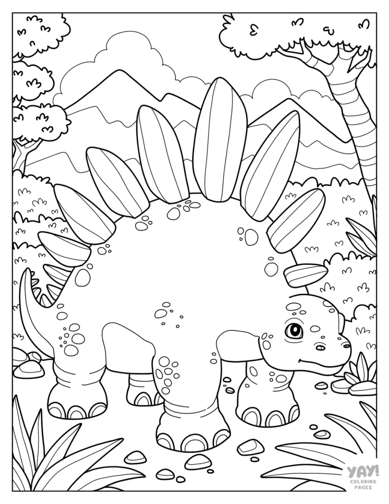 Detailed stegosaurus coloring page