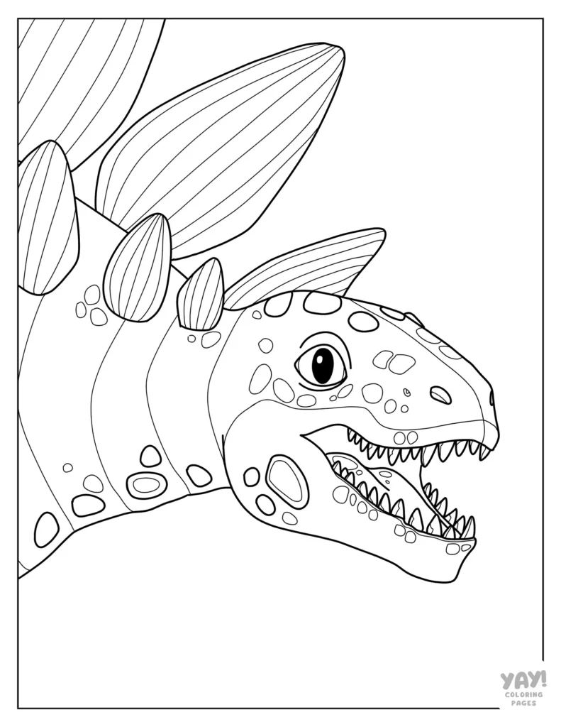 Wild stegosaurus with its mouth open coloring page