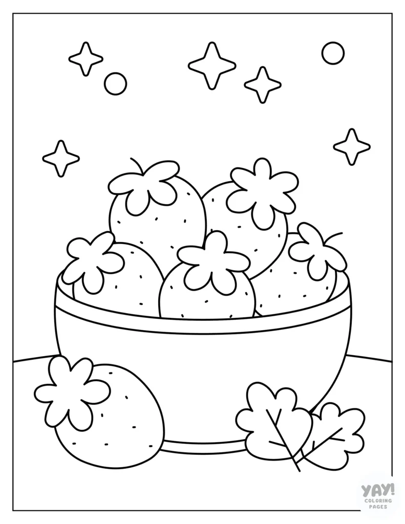 Bowl of strawberries coloring page