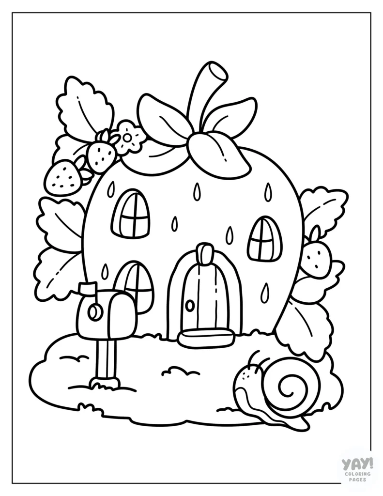 Bold and easy to color strawberry house coloring page