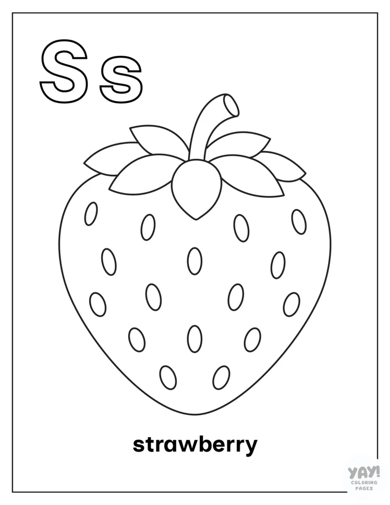 S is for strawberry coloring page