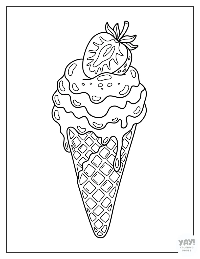 Strawberry ice cream cone coloring page
