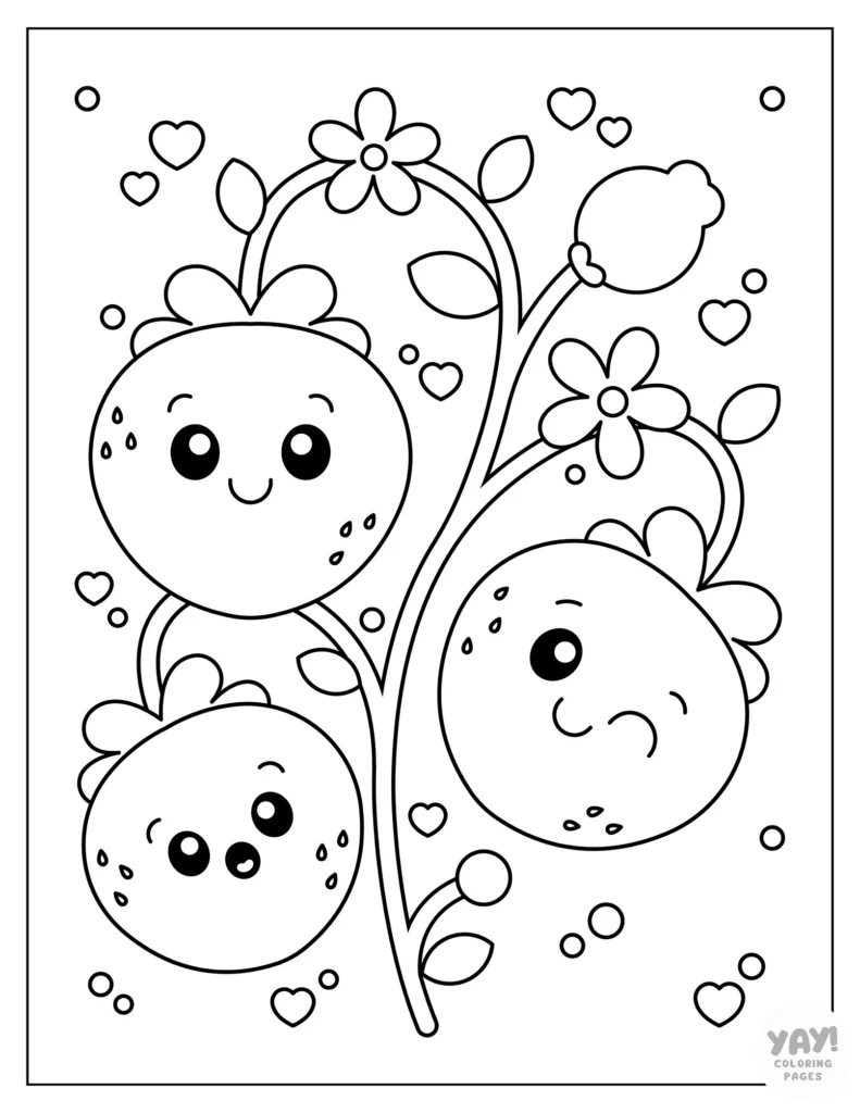 Strawberries on the stem coloring page