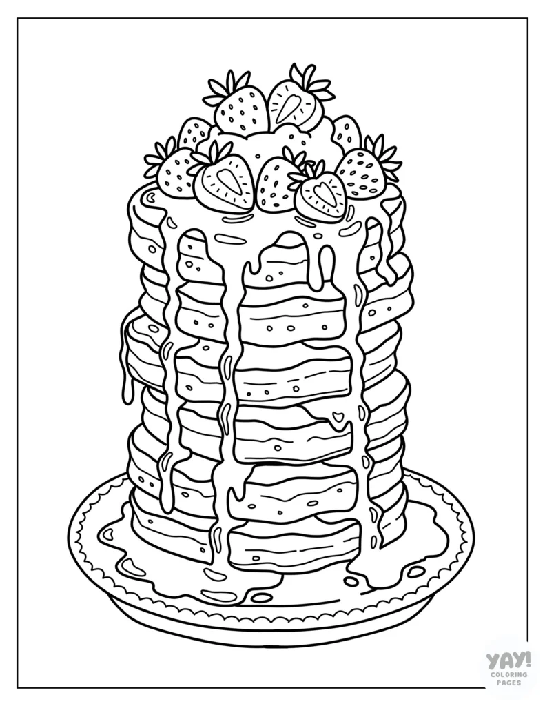 Strawberry pancake stack coloring page