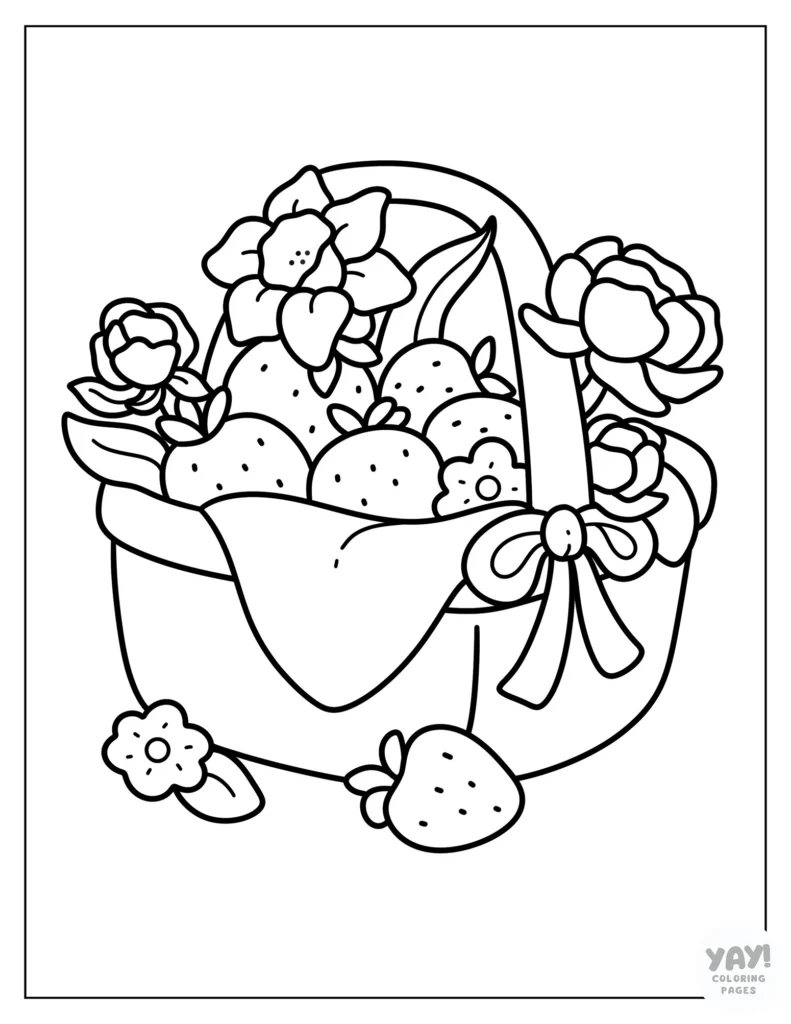 Basket of strawberries coloring page