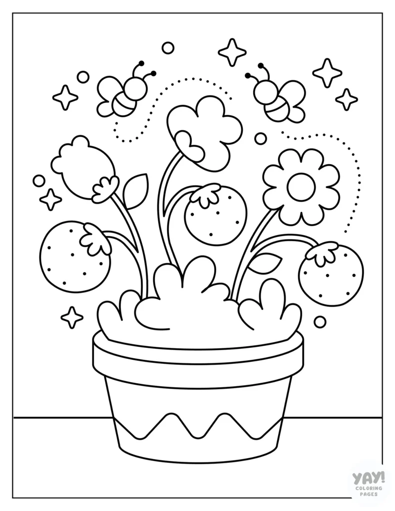 Bees and berries coloring page