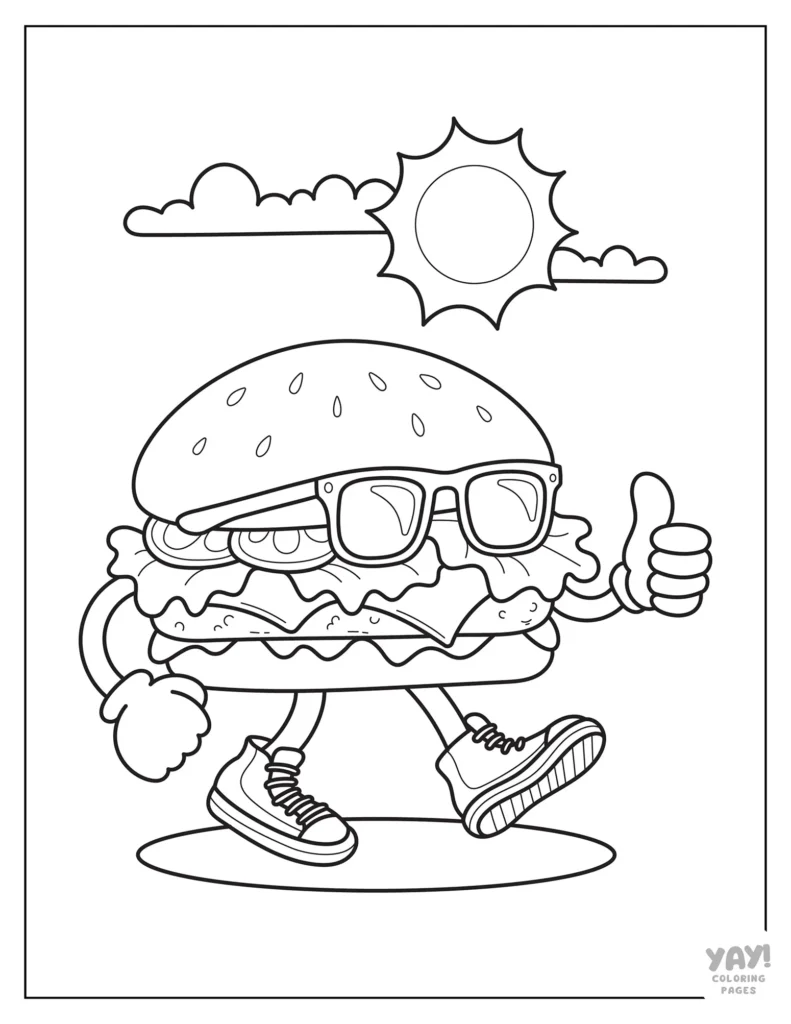 Retro hamburger with sunglasses