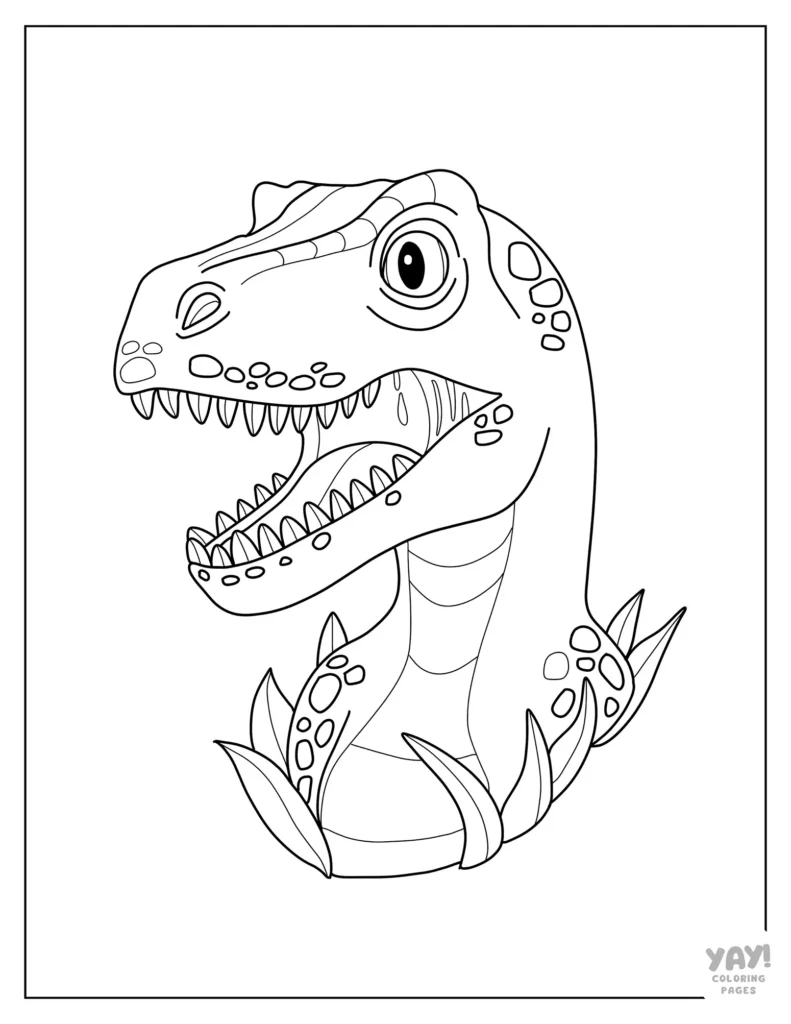 Detailed face of T-Rex coloring page