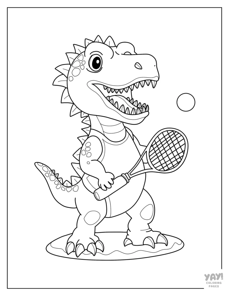 T-Rex playing tennis coloring page