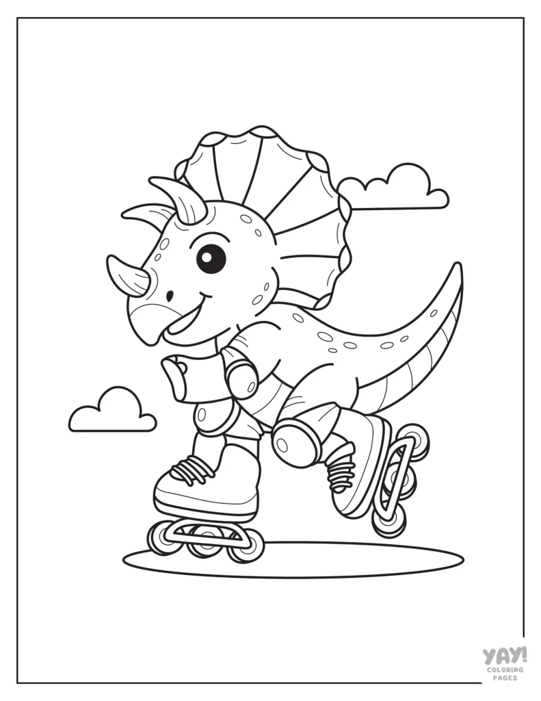 Rollerblading Triceratops coloring page