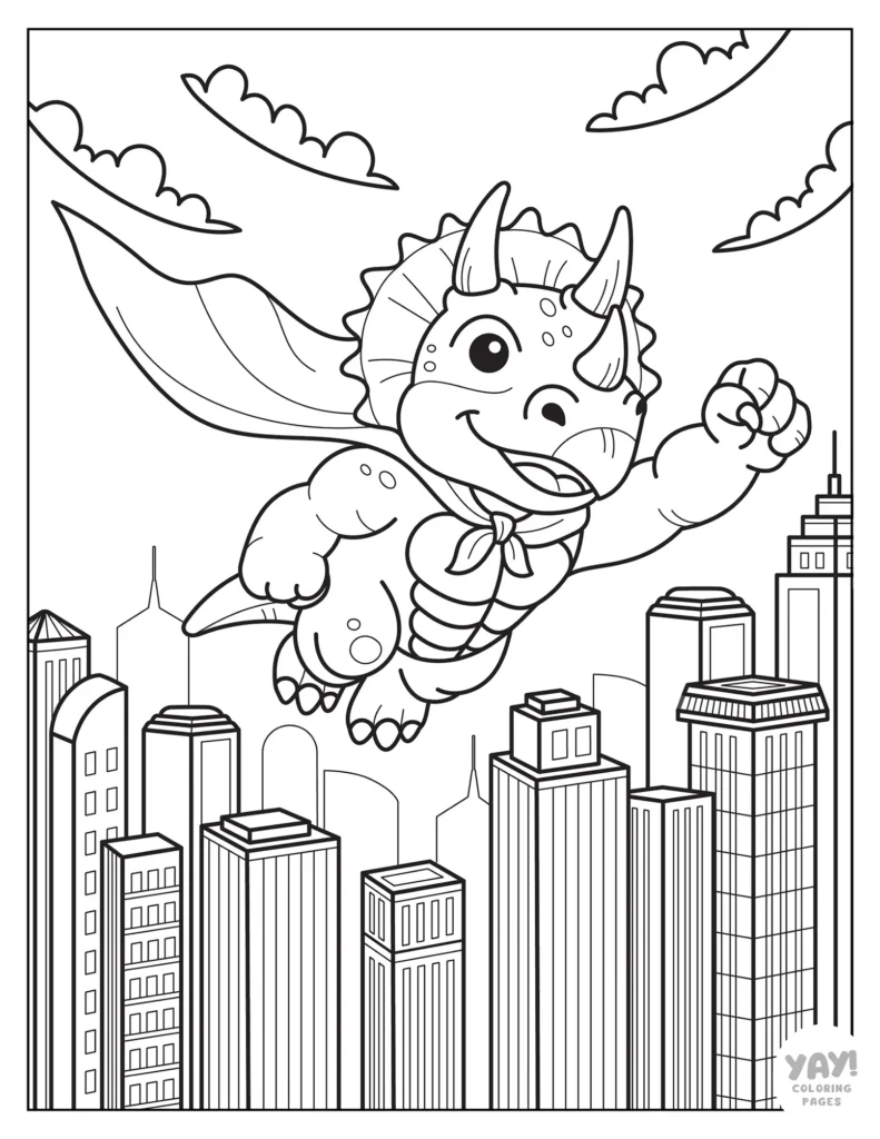 Superhero Triceratops coloring page