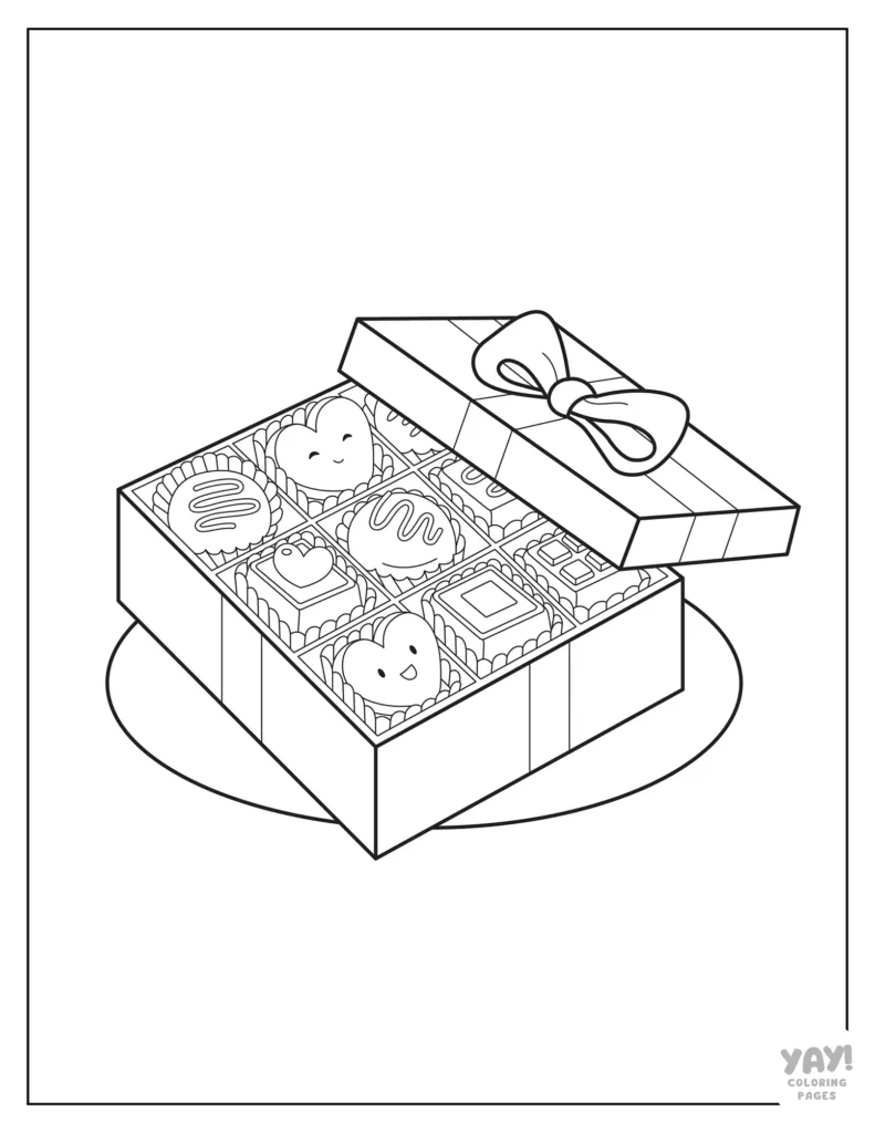 Valentine's Day box of chocolates coloring page