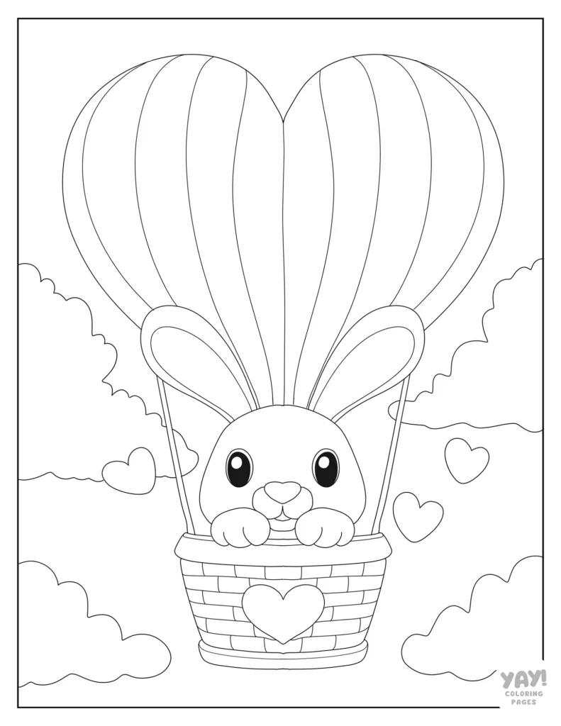 Bunny in heart shaped hot air balloon