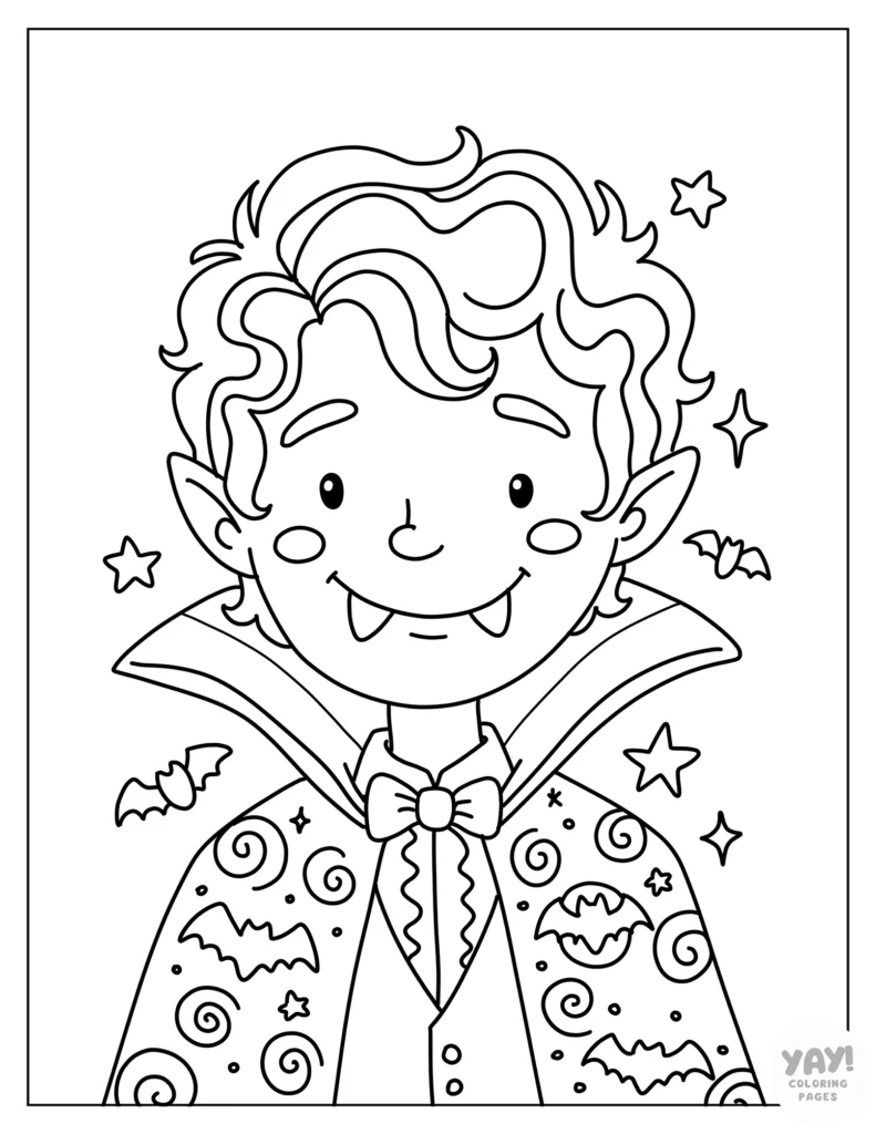 Fun vampire in cool cape coloring page