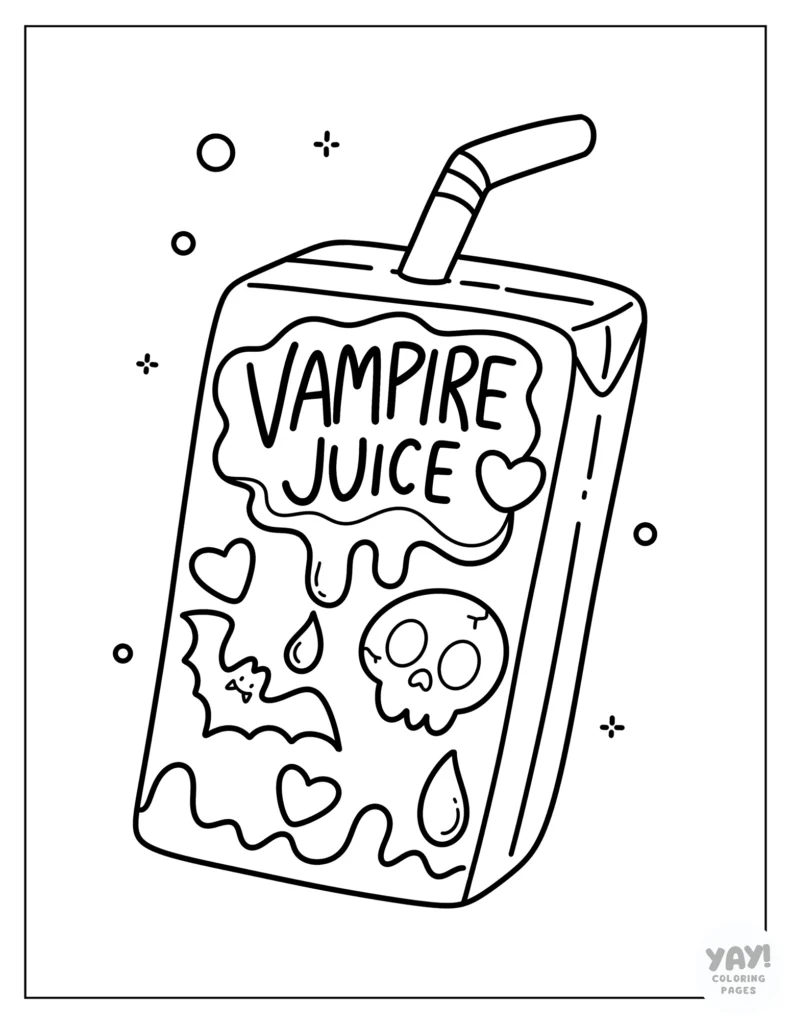 Funny vampire juice box coloring page
