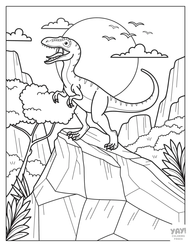 Cool velociraptor on a cliff to color