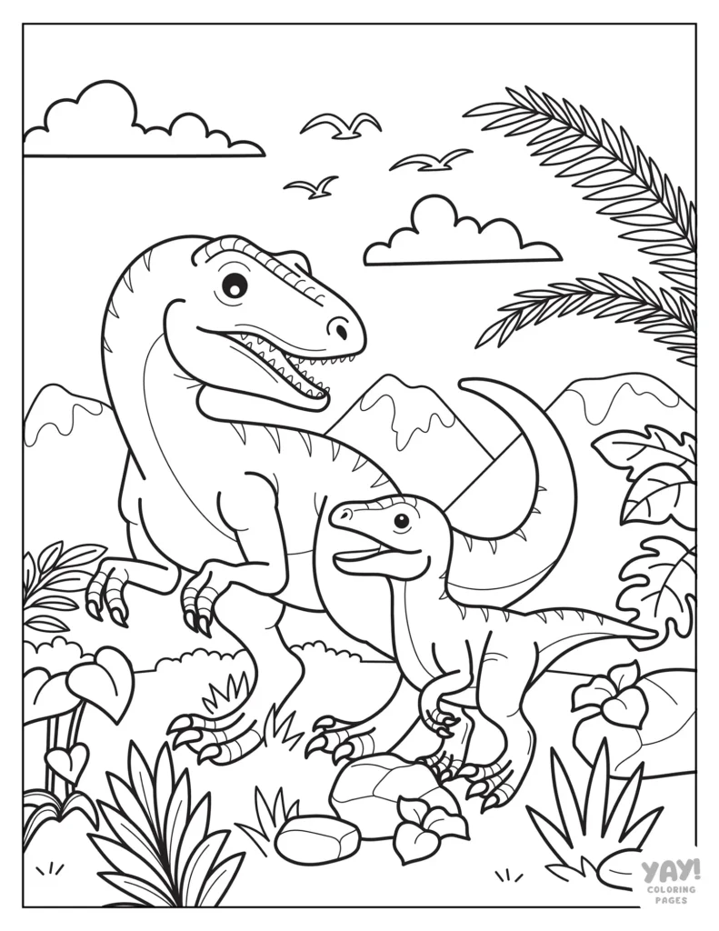 Old and young dinosaur coloring sheet to color