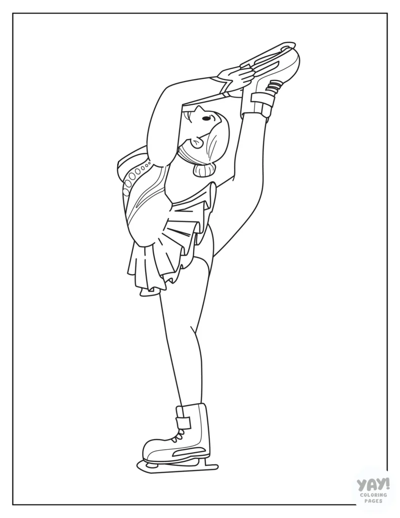 Figure skater in spin pose coloring page