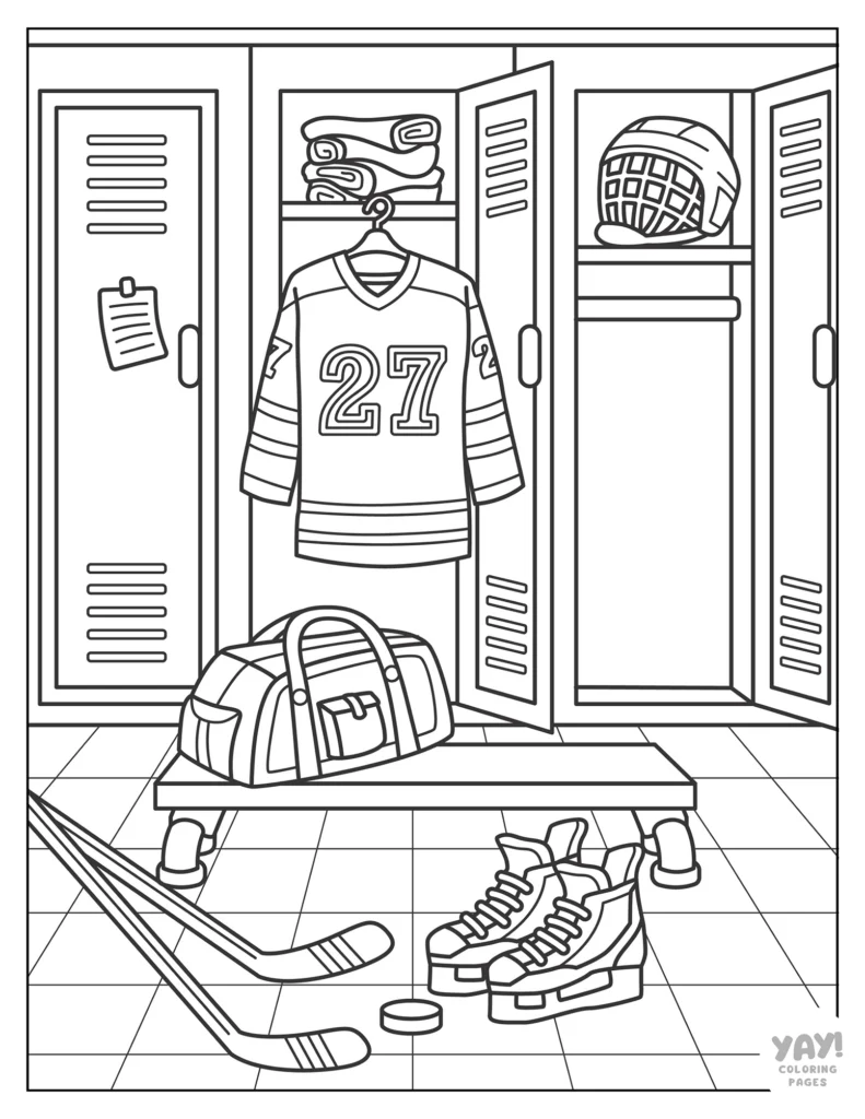 Hockey locker room coloring page