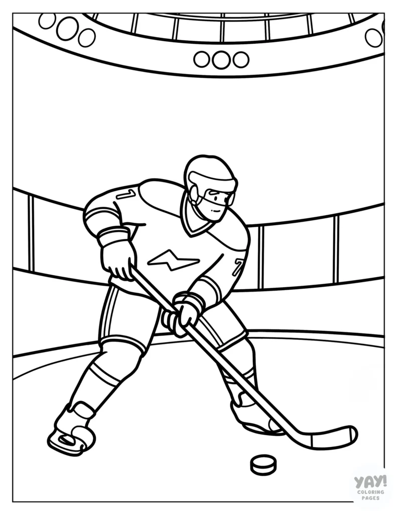 Hockey player in stadium coloring page