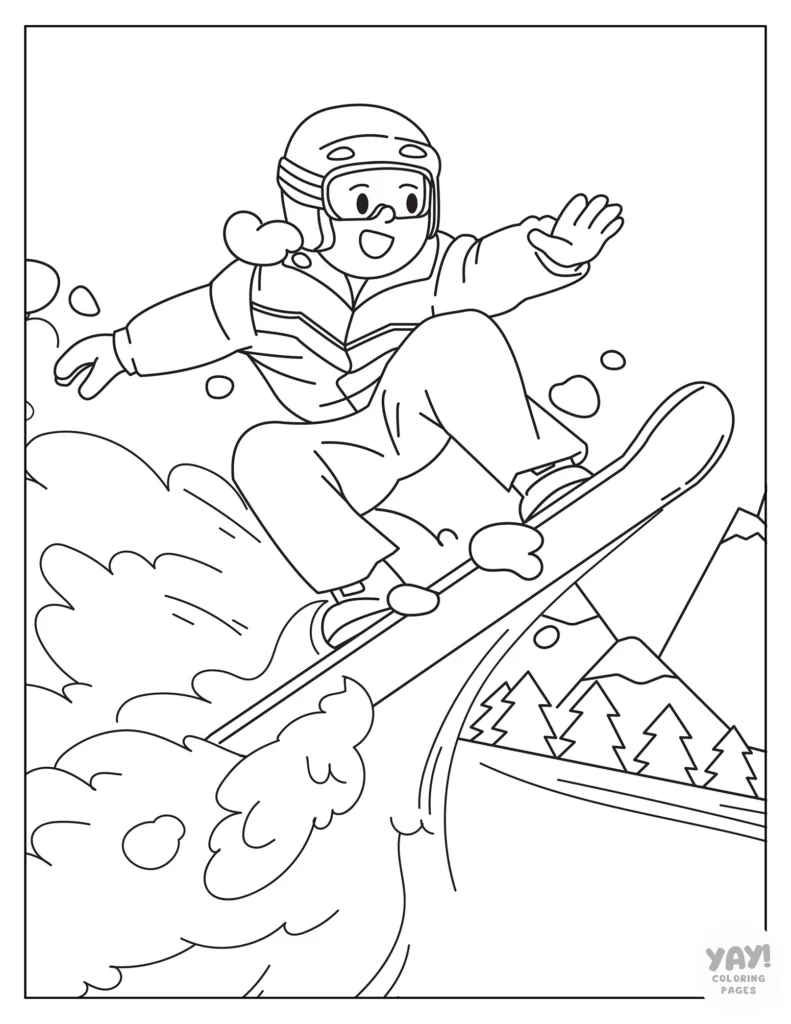 Snowboarder in the air coloring page
