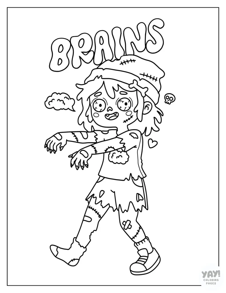 Zombie looking for brains coloring page