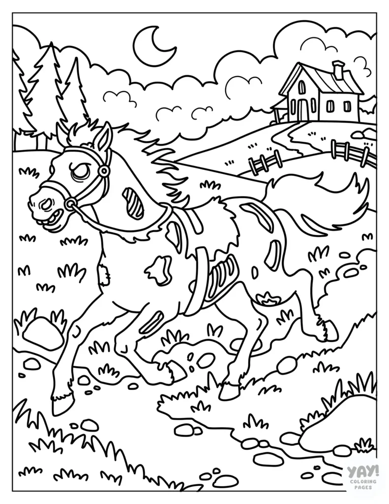 Zombie horse coloring page