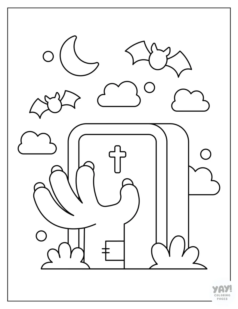 Zombie hand coming out of the ground coloring page