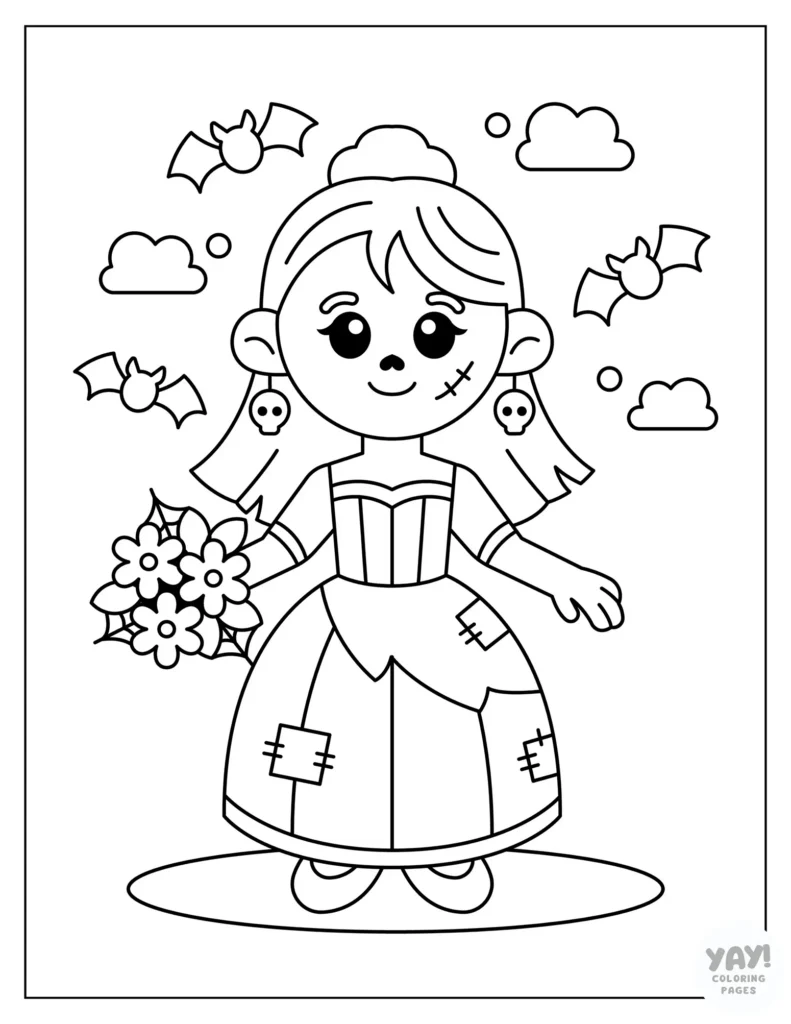 Zombie bride coloring page