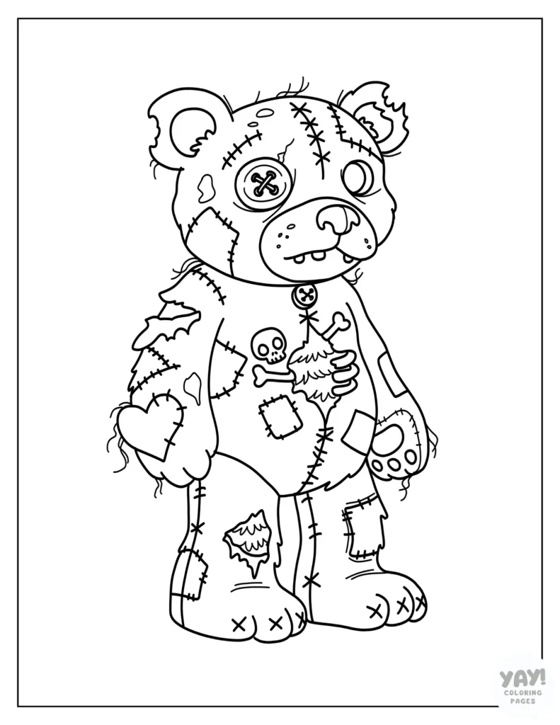 Zombie teddy bear coloring page
